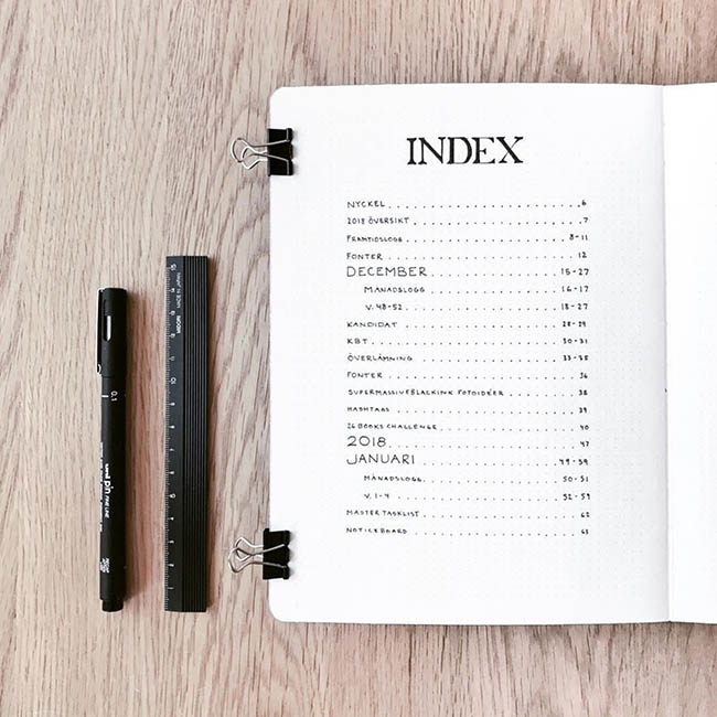 bullet journal index bujo par supermassiveblackink